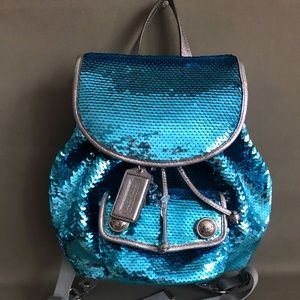 Authentic Coach Poppy Limited Edition Blue Sequin Backpack With COA
